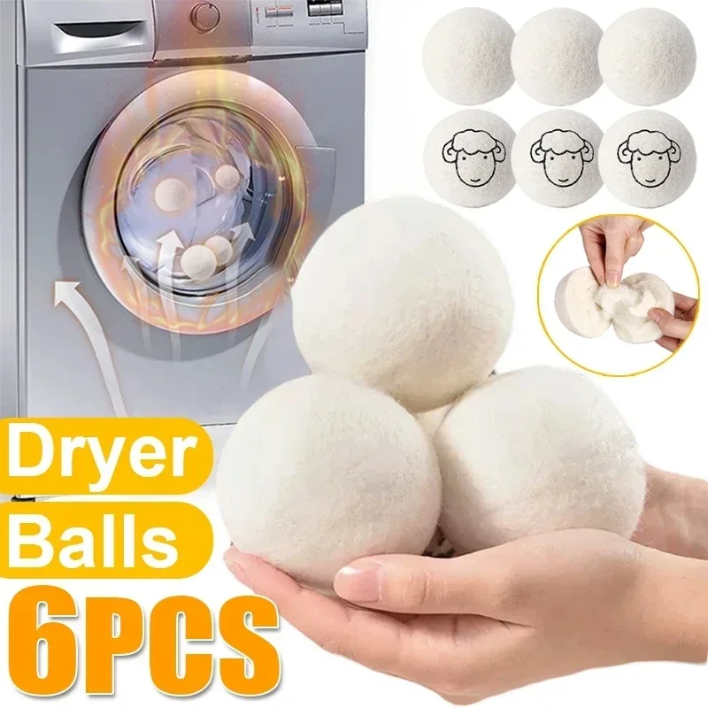 6 Stück wieder verwendbare Wollt rockner Bälle Weichspüler Wäsche Fleece Trockner Ball Kit Home Wäsche trockner Waschmaschine 3/4/5/6/7cm Image