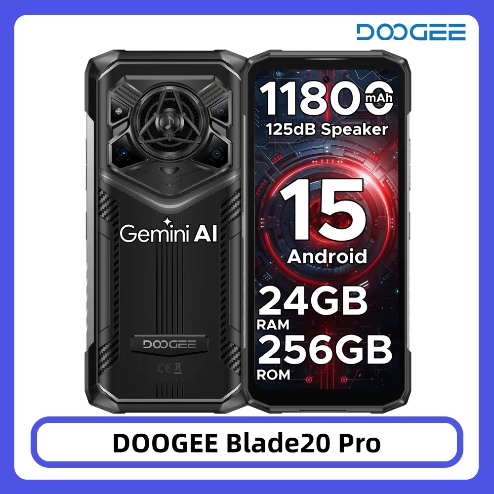 DOOGEE Blade20 Pro Outdoor-Smartphone 24GB+256GB 125dB Lautsprecher Gemini AI 11800mAh Akku 6,6'' Display 50MP Android 15 Smartphone NFC