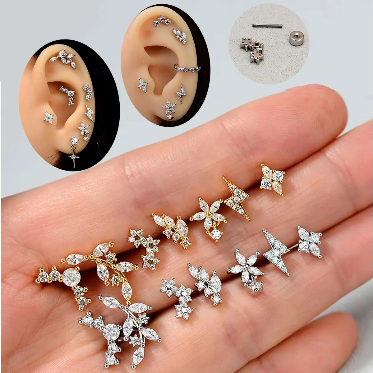 1PC Mode Edelstahl Mini CZ Blume Knorpel Piercing Stud Ohrring Für Mädchen Helix Tragus Piercing frauen Körper schmuck Image