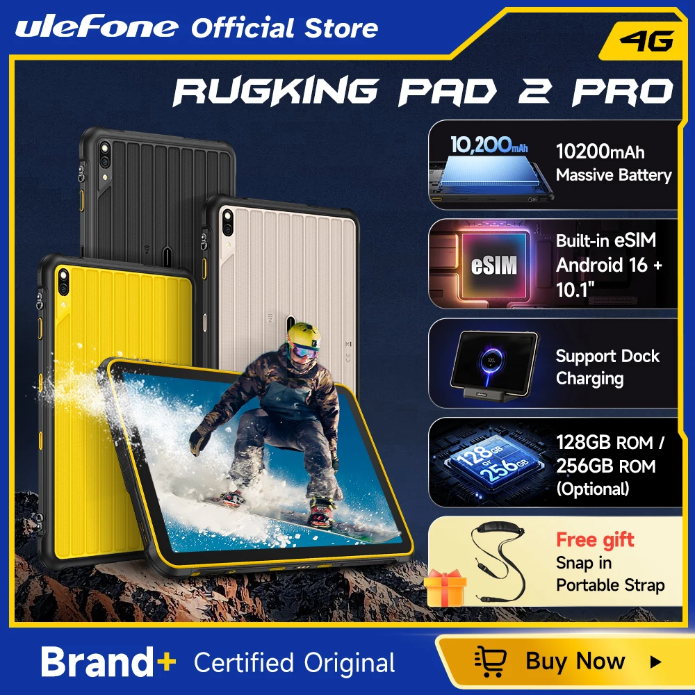 [Integrierte eSIM] Ulefone RugKing Pad 2 Pro Rugged Tablet, 10200 mAh, 10,1 Zoll, bis zu 16 GB RAM, 256 GB ROM, Android 16, 48 MP, 10,1 Zoll, 4G, globale Version Image