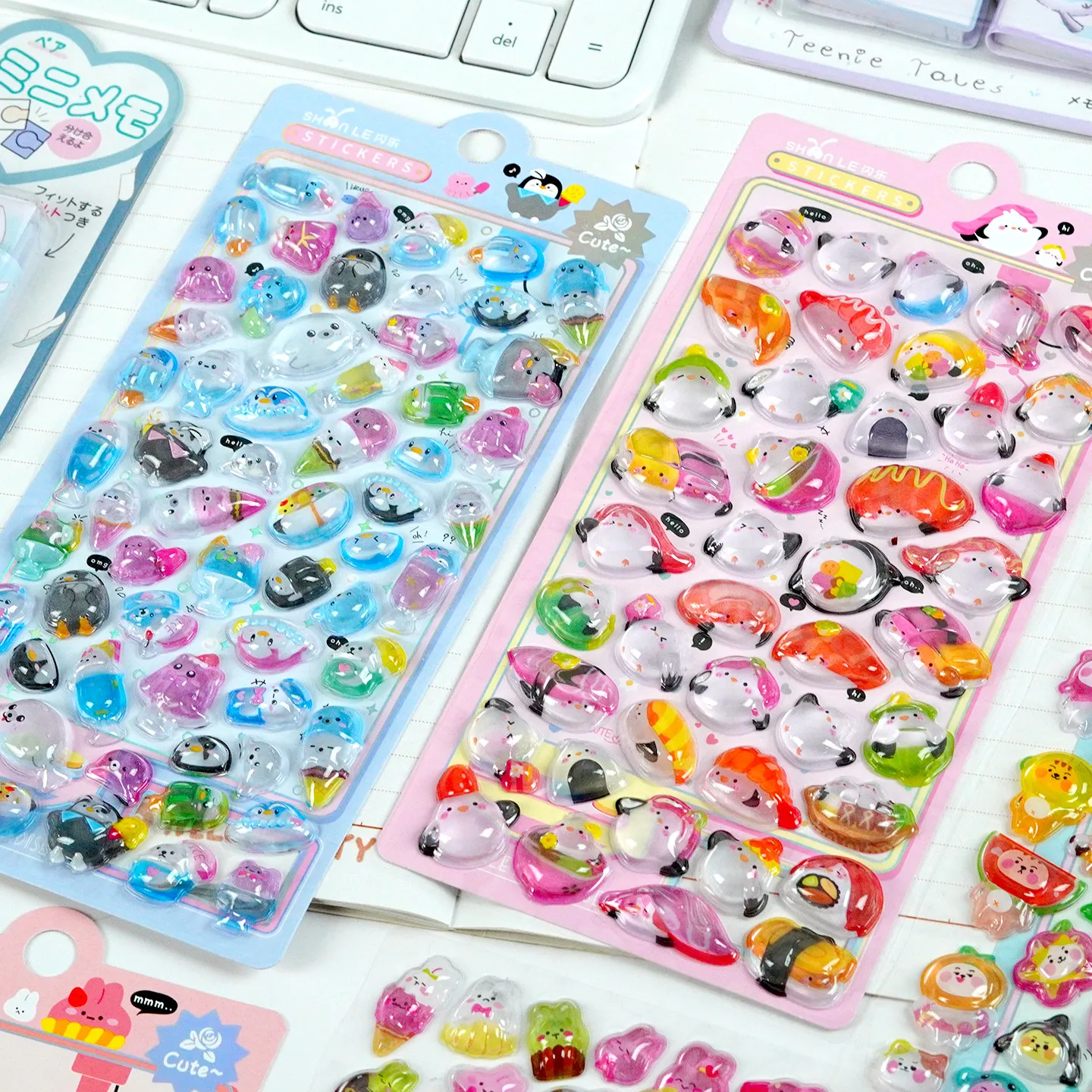 1 Stück/4 Stück Cartoon-Frucht-Sushi-Essen 3D-Relief-Aufkleber Scrapbooking DIY Journaling Sticker Niedliche Schreibwaren-Aufkleber Geschenk Image