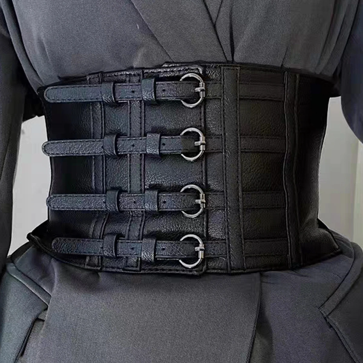 Plus Größe Schwarz Leder Breite Y2K Elastische Korsett Gürtel Weibliche Stretch Cummerbunds Designer Gürtel Für Frauen Hohe Qualität Bund Image