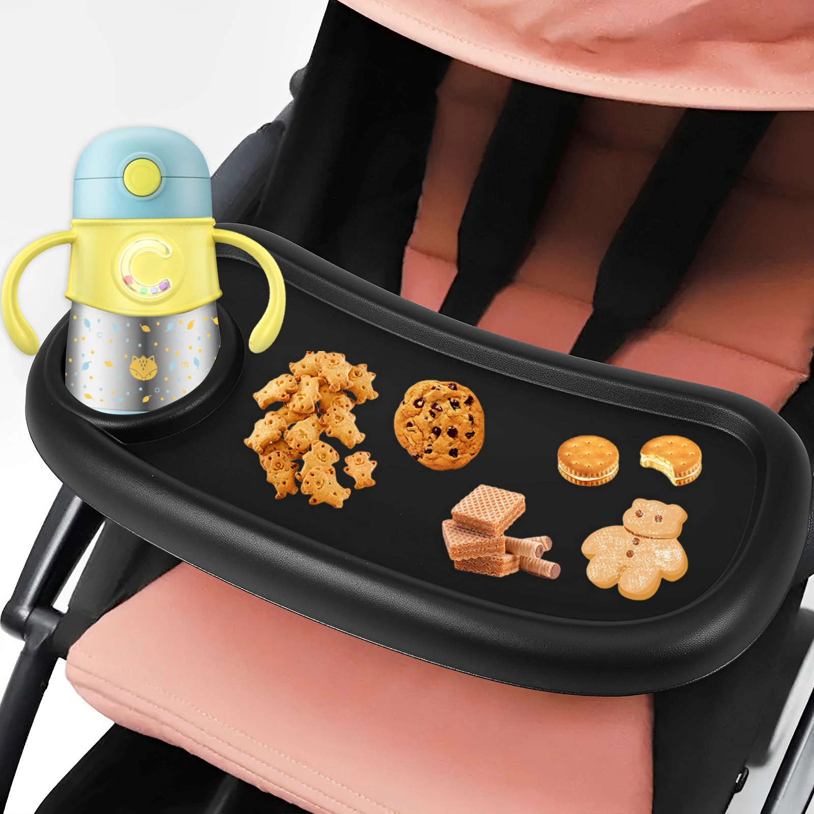 Neue Kinderwagen Getränkehalter Esstisch Tablett Universal Kinderwagen Snack Trays Abnehmbare Baby Kinderwagen Snack Catcher und Getränkehalter Image