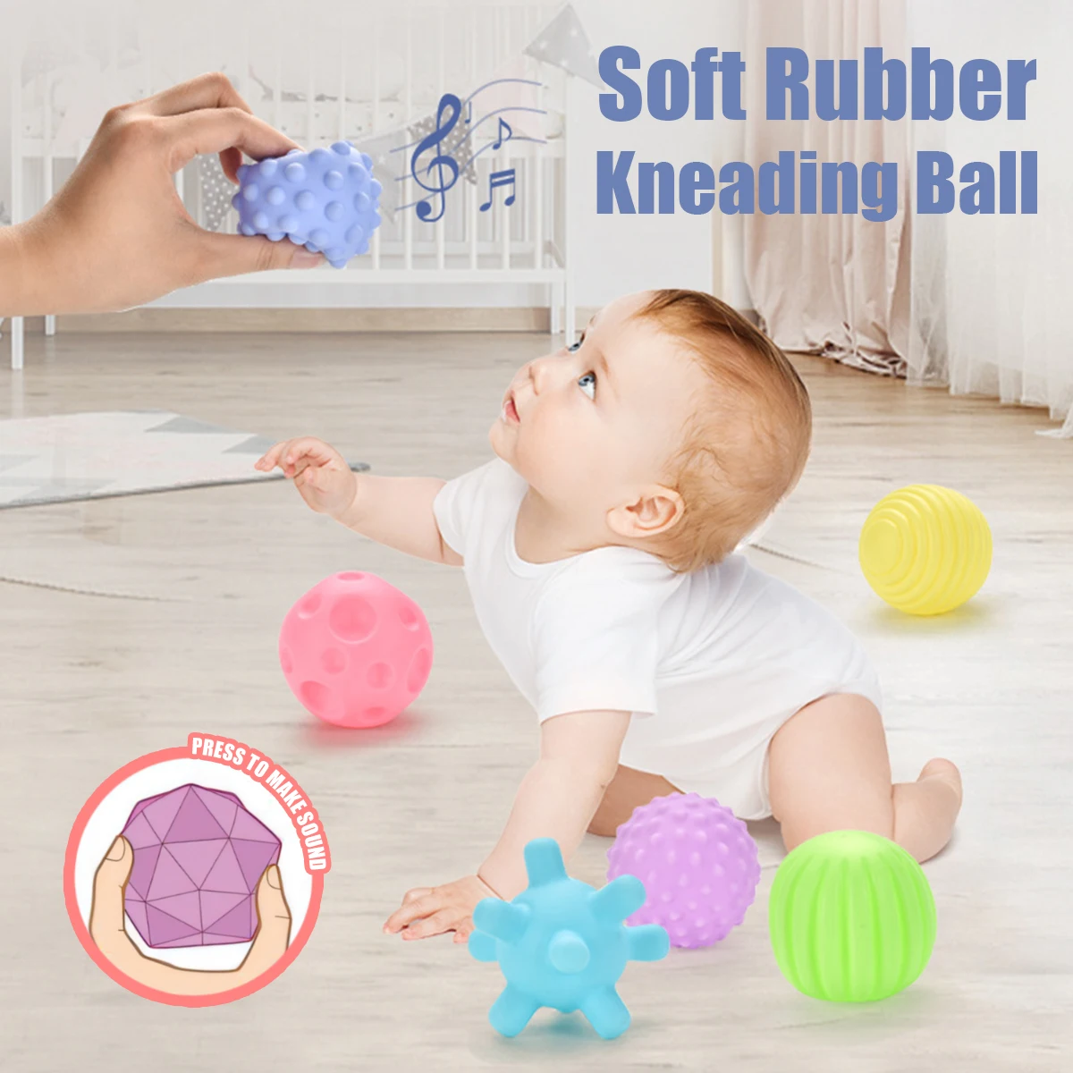6 Stück Baby-Spielzeug, sensorische Bälle für Kinder, strukturierte Hand-Touch-Bälle, weiche Massagebälle, Rassel-Spielzeug für Kleinkinder