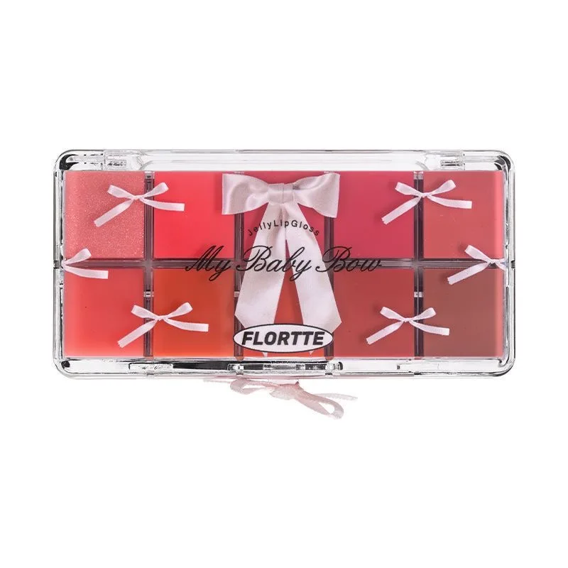 FLORTTE Peng Princess Jelly Lip Gloss Ten Color Toned Lip Frozen Plate Red Lip Glaze Palette Image