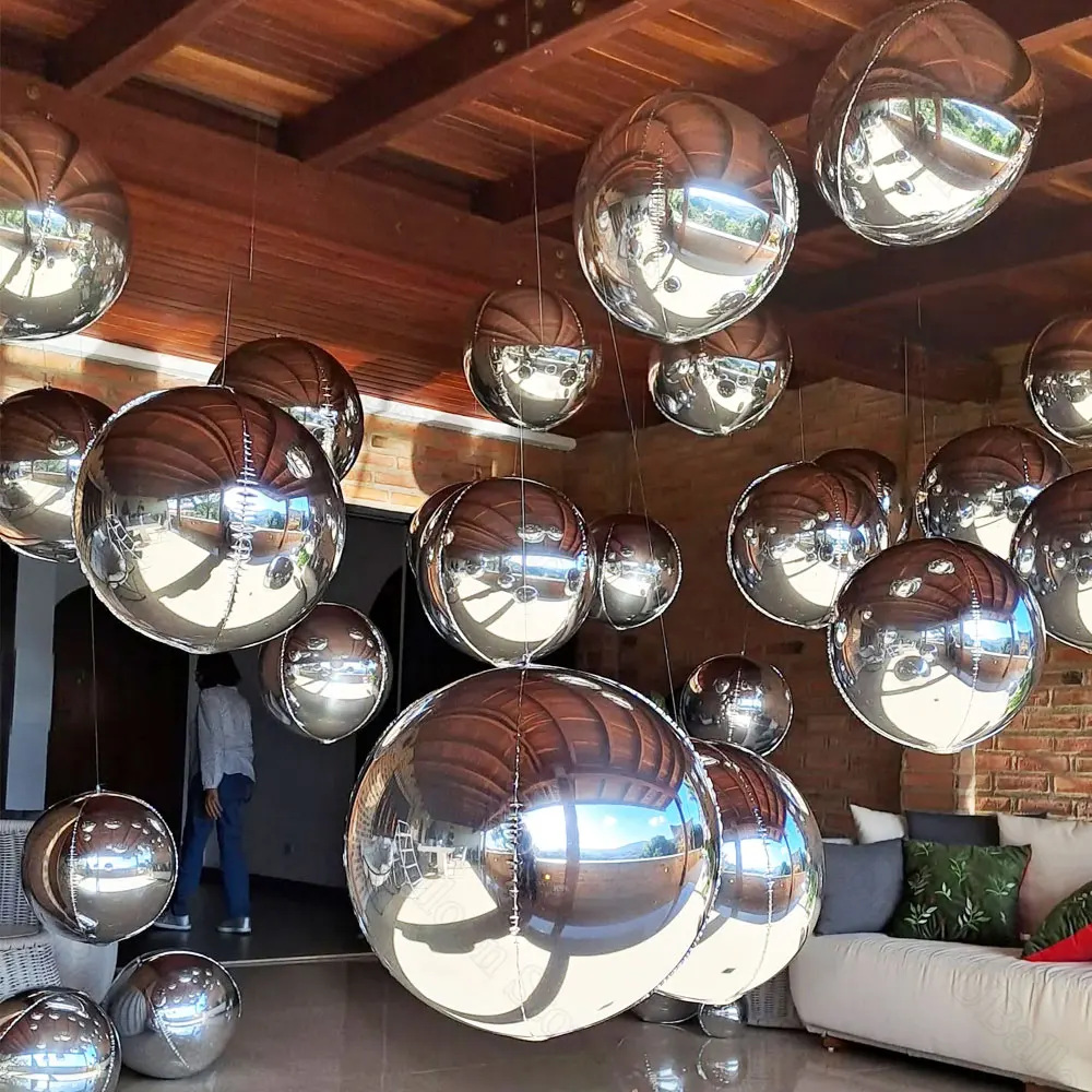 10 Stück silberne 4D-Rundballons 10 18 22 32 Zoll große metallische Silberfolienballons für Geburtstag, Hochzeit, silberne Partydekorationen Image