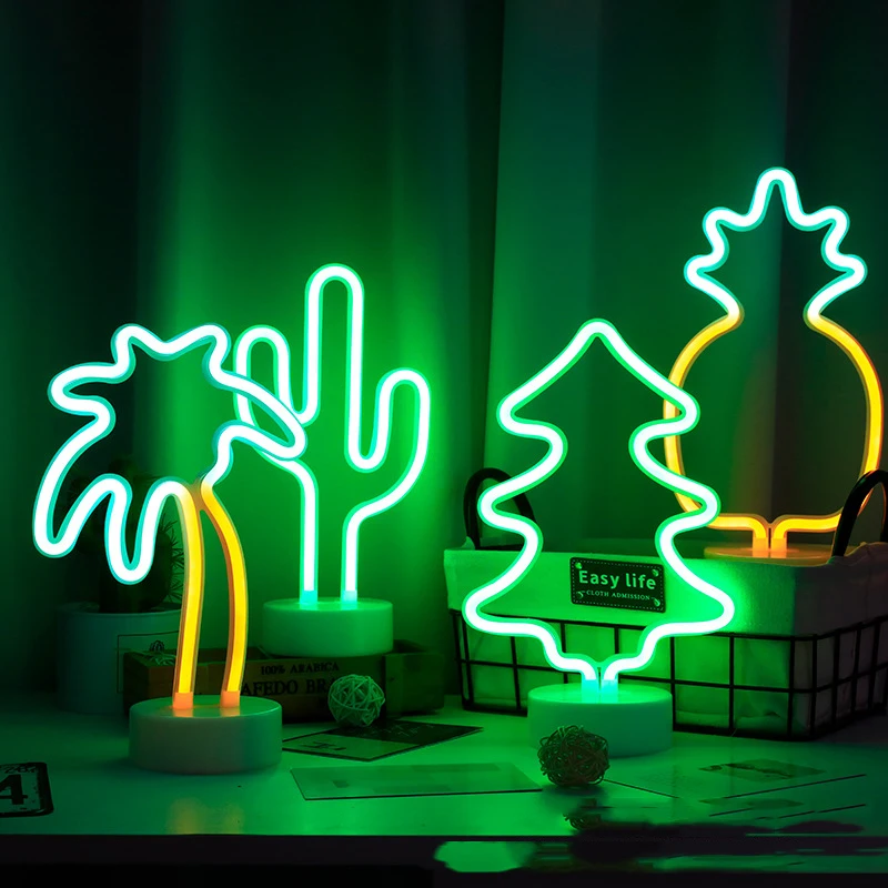 Weihnachts baum führte Neonlicht Kaktus Kokosnuss baum Ananas Einhorn Nachtlicht Tisch lampe für Schlafzimmer Dekoration Bar Party