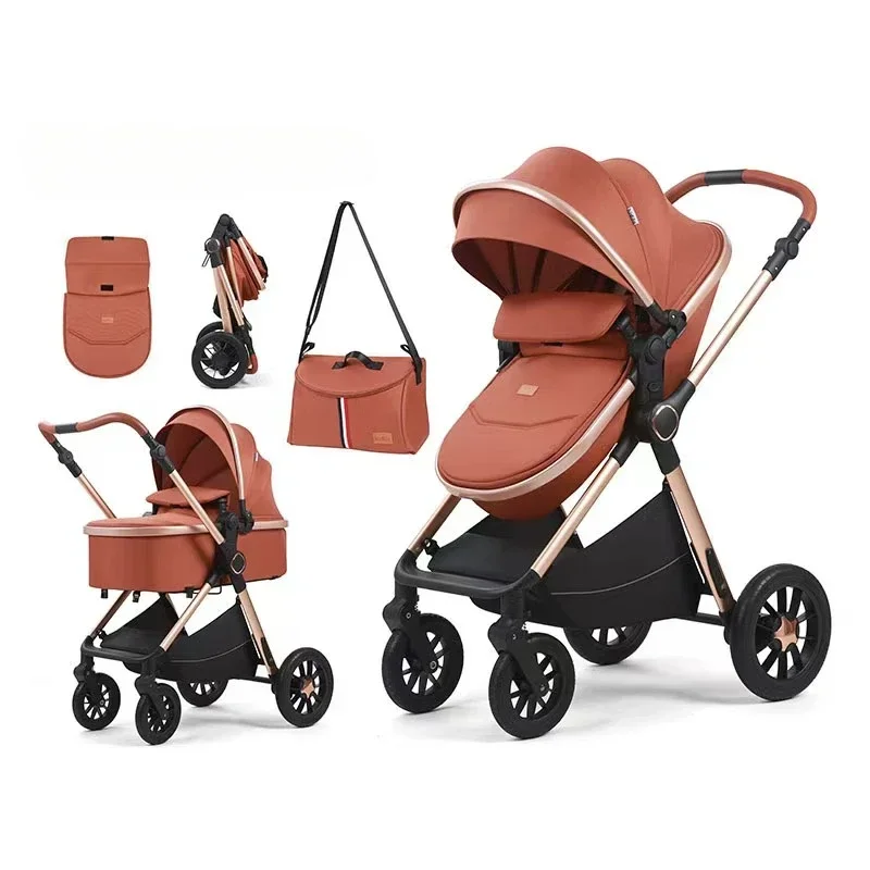 2in1Neugeborenen-Kinderwagen, Hochlandschaftskinderwagen, multifunktionaler Kinderwagen, sicher und bequem, kann sitzen oder liegen Image