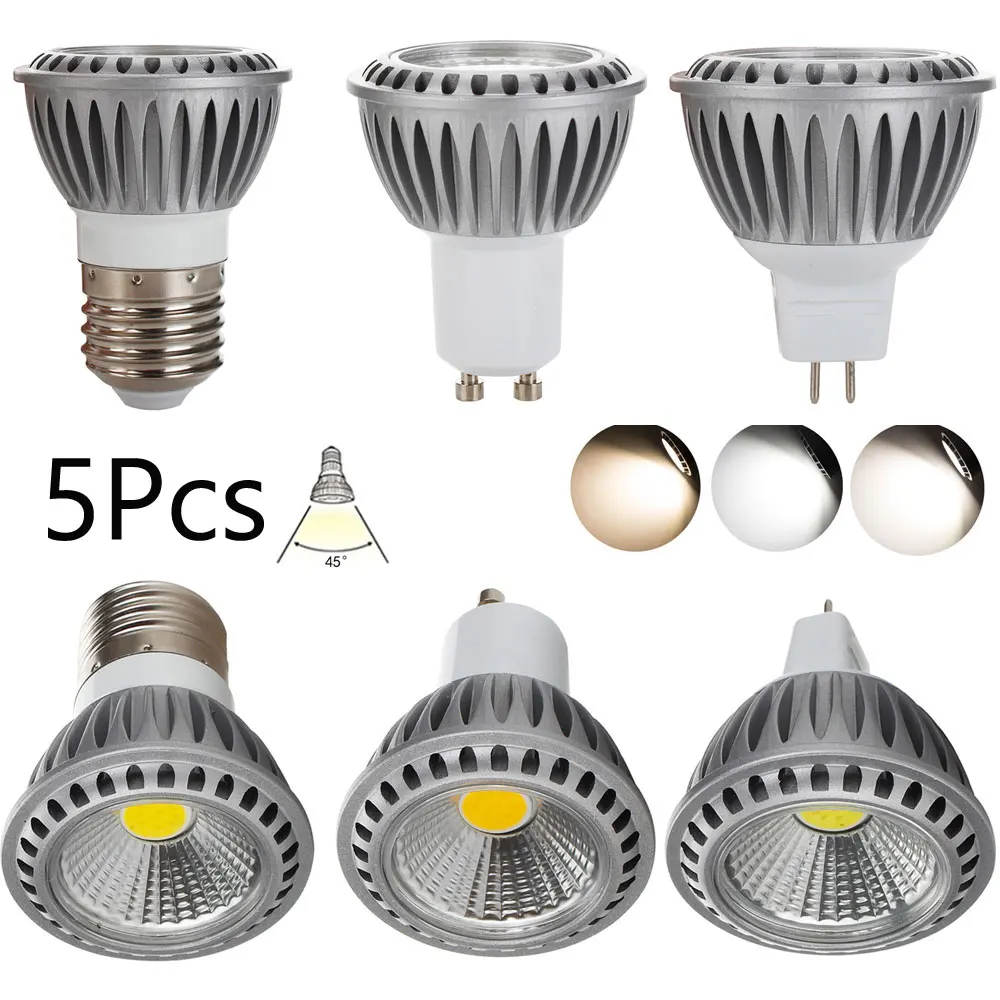 5 x LED-Spot-Glühbirnen, dimmbar, COB E27, GU10, MR16, 15 W, 110 V/220 V/12 V, Strahler, Lampen, Bombilla-Ampulle für Zuhause, Schlafzimmer, Dekoration