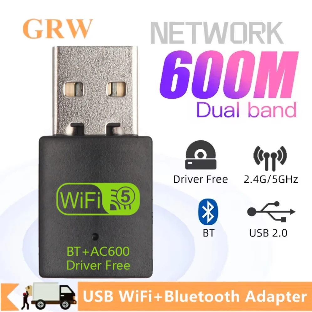 600 Mbit/s USB WiFi Bluetooth Adapter 2 in 1 Dongle Dual Band 2,4 G/5 GHz USB WiFi Netzwerk Wireless Wlan Empfänger für Desktop Laptop Image