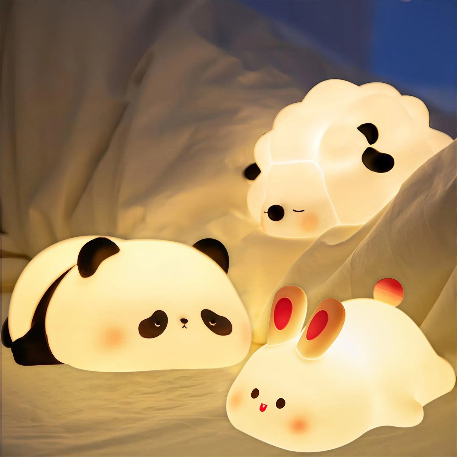 LED Nachtlichter Niedliche Schafe Panda Kaninchen Silikon Lampe USB Aufladbare Timing Nachttisch Dekor Kinder Baby Nachtlicht Geburtstagsgeschenk