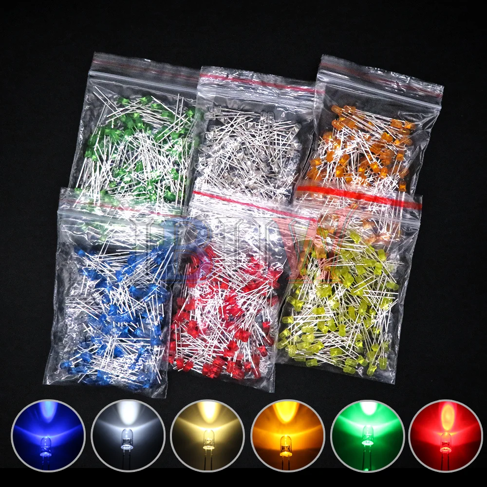 100 Teile/los 3mm LED Diode F3 Assorted Kit ibuw Weiß Grün Rot Blau Gelb Orange Rosa Lila Warm Weiß DIY Licht Emittierende Diode Image