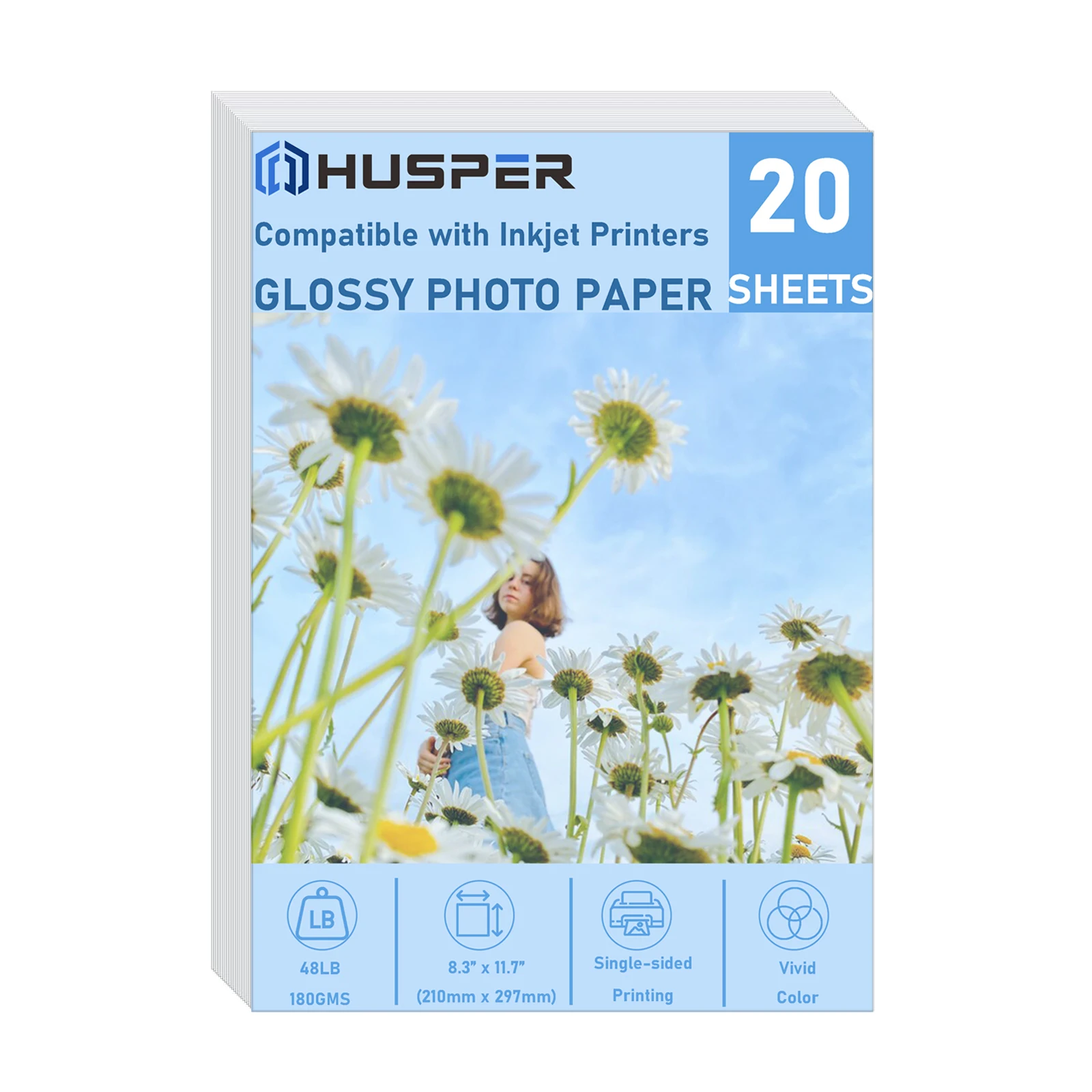 20 Blatt Inkjet-Fotopapier, glänzend, 8,3 x 11,7, 48 lb, 180 g/m2, professionelles Fotopapier im A4-Format, sofort trocknend, geeignet für Inkjet