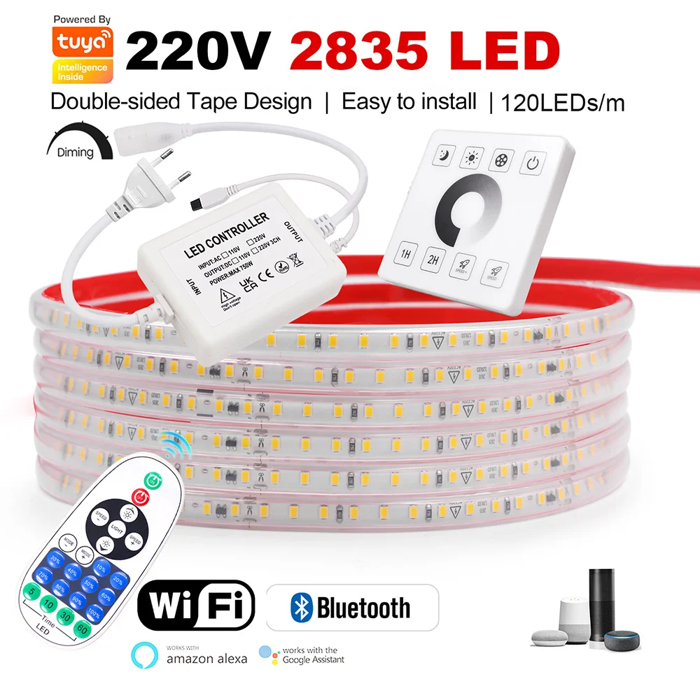 Wifi Bluetooth LED Streifen Licht Fernbedienung Power Kit 220 V Wand Touch 23key Dimmer 2835 120 LED/m Flexible Led Band Wasserdicht Image