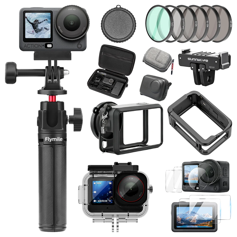 Für DJI Osmo Action 6, Displayschutzglas, Objektivdeckel, ND-Filter, Rahmenkäfig, Unterwasser-Tauchkoffer, Aufbewahrungstasche, Zubehör-Set Image