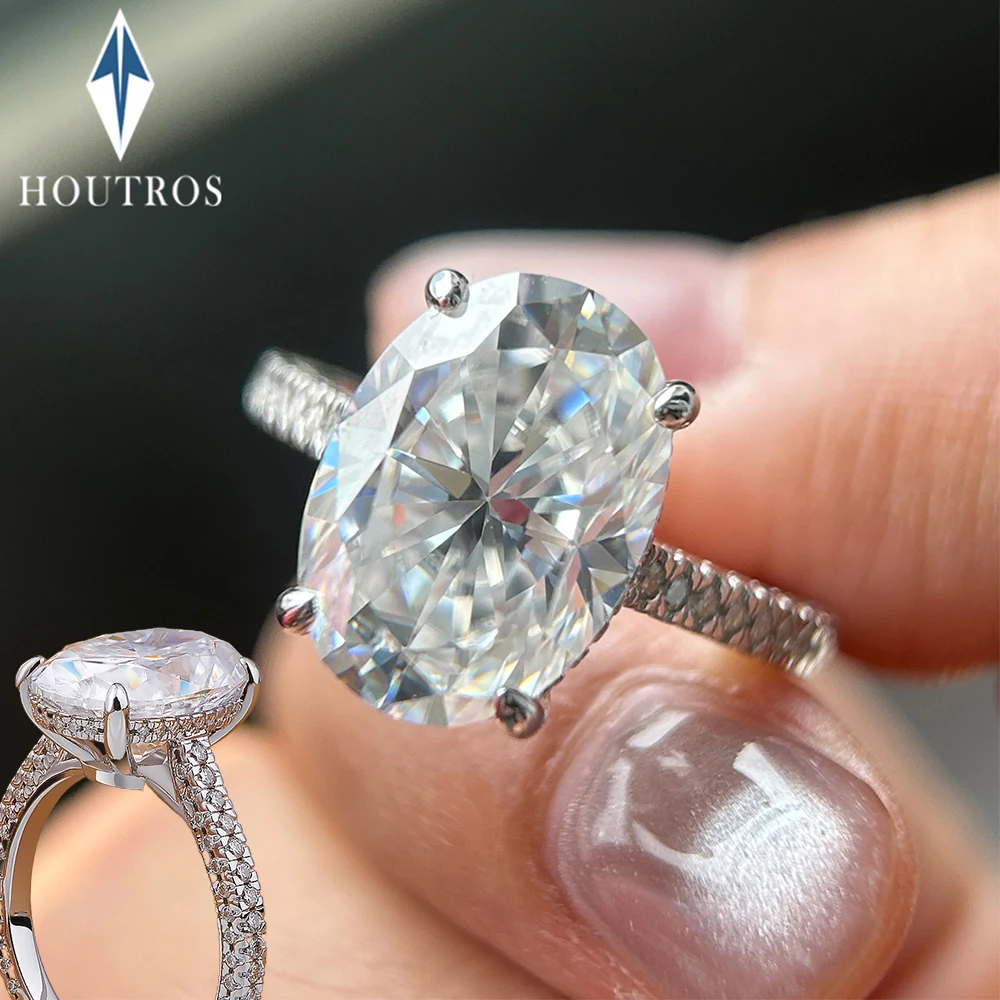 8 Karat Ovalschliff Moissanit Halbe Ewigkeit Ring für Frauen 925 Sterling Silber Versteckter Halo Ovaler Diamant Verlobungsring Schmuck GRA Image