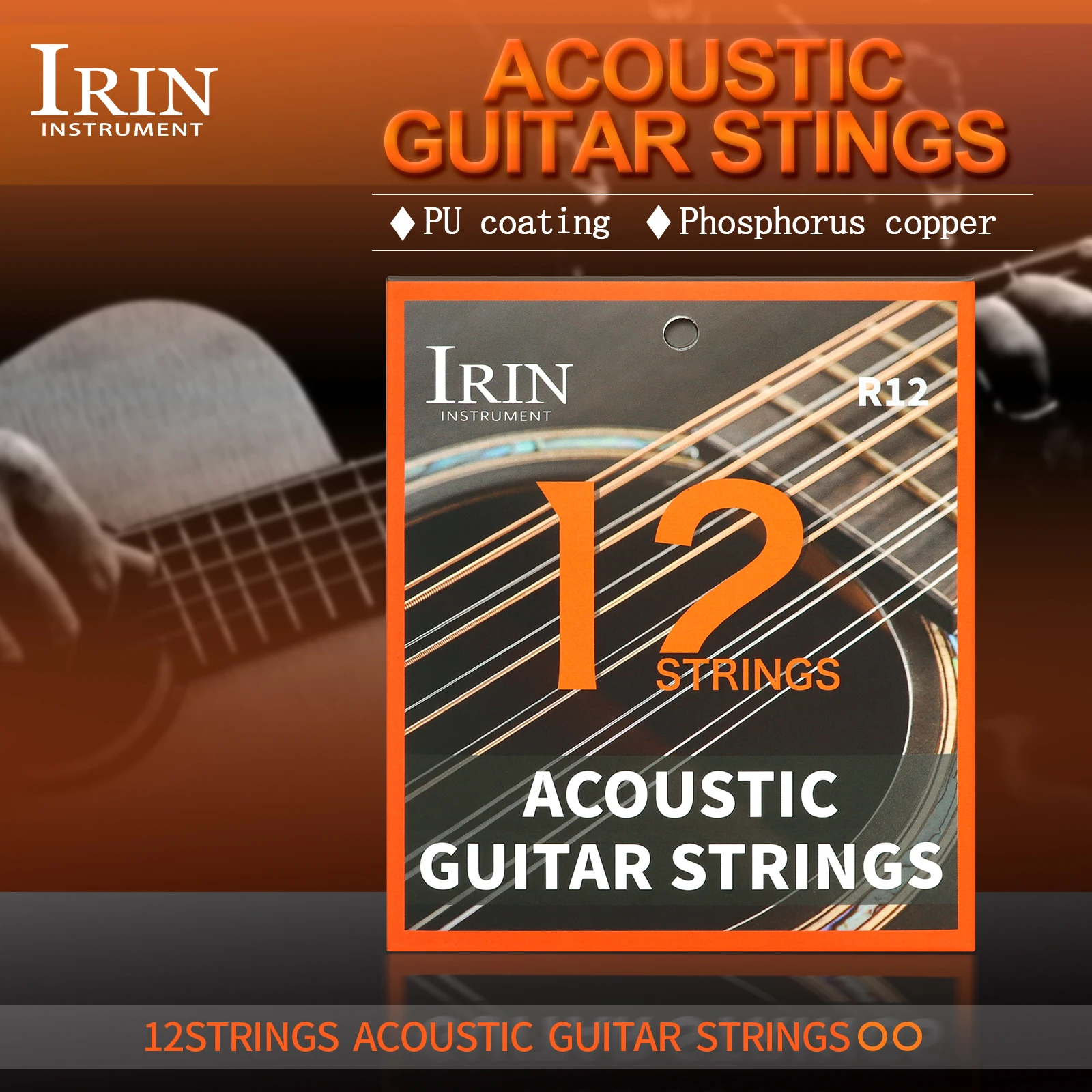 IRIN R12 12-saitige Folk-Gitarrensaiten in Phosphorbronze mit PU-Beschichtung Akustikgitarrensaiten Folk-Gitarren-Zubehörteile Image