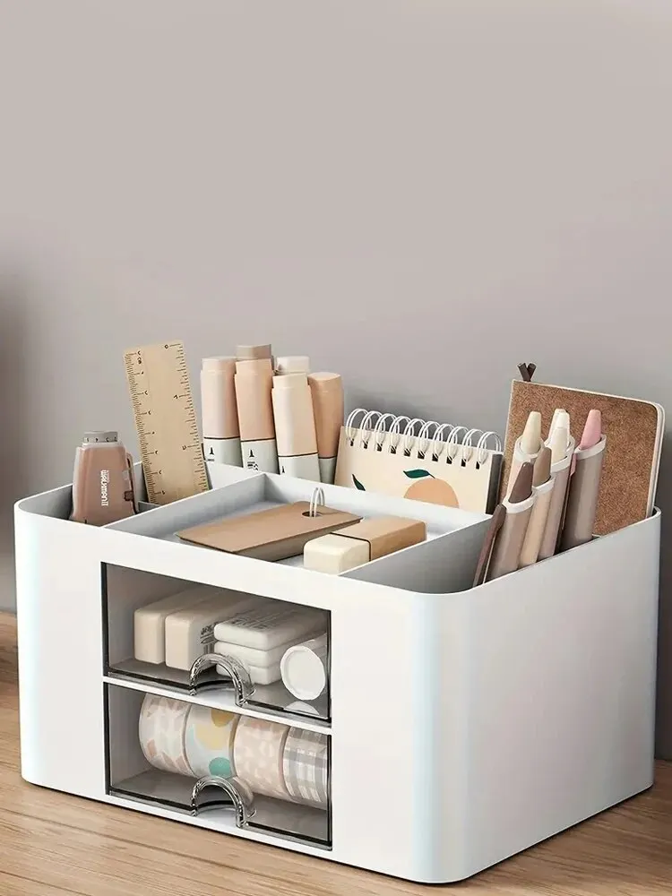 1 STÜCK Stift-Organizer mit 2 Schubladen, multifunktionaler Stifthalter für Schreibtischhalter, Aufbewahrungsbox für Schreibtisch, Bürobedarf, Schminktisch