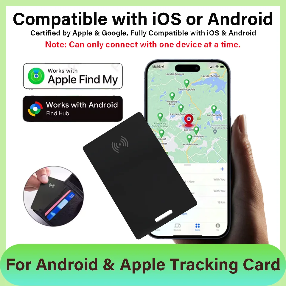 Intelligente, ultradünne Wallet-Tracker-Karte für Apple/Android Dual-System-Schlüssel, Gepäck, GPS-Locator-Tag, funktioniert mit Google Find My Device Image