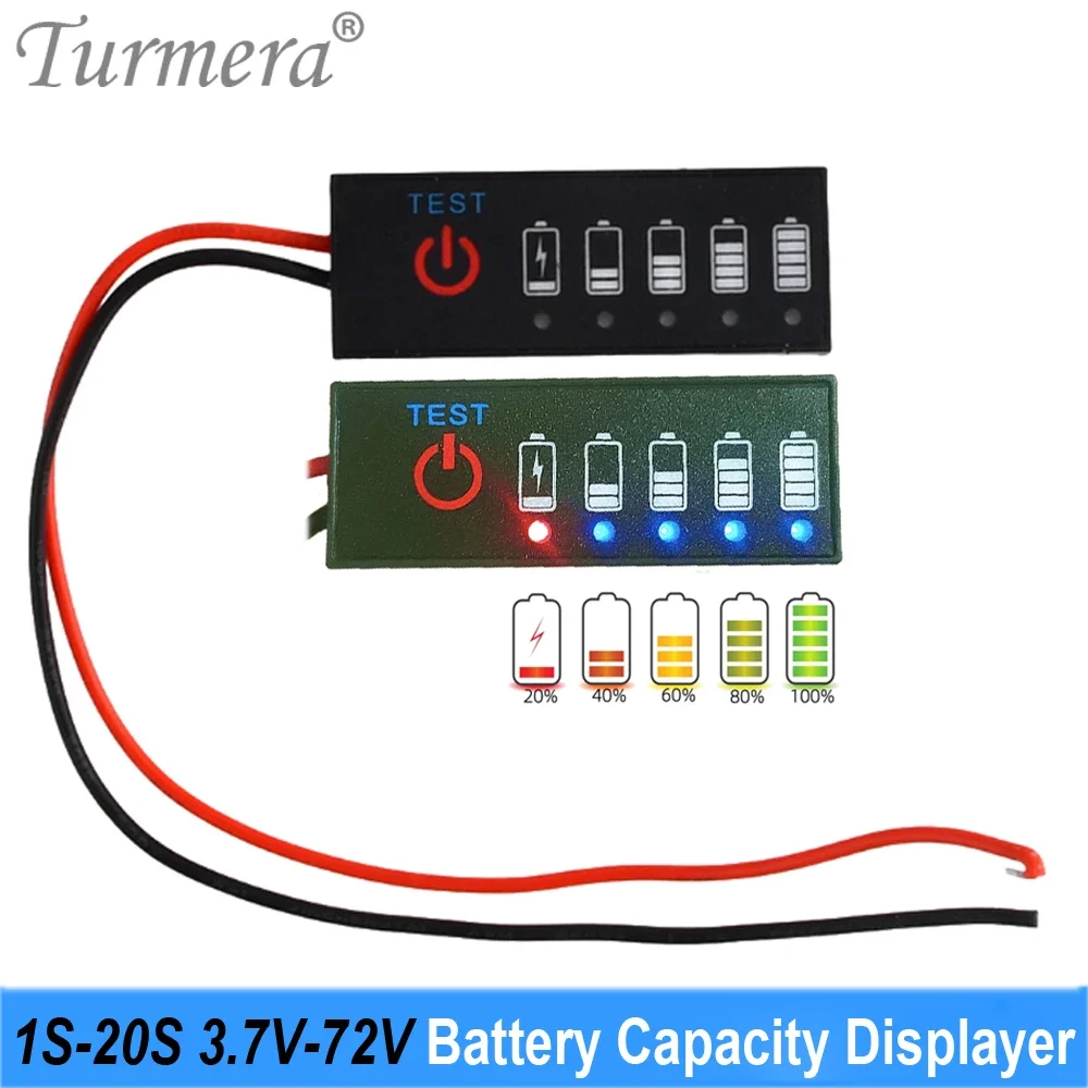 Turmera 1s-20s 3,7 V-72V Batterie anzeige anzeige mit Schalter Verwendung in 12V 18V 24V 36V 48V 60V Lithium batterie Lifeo4 Blei-Säure Image