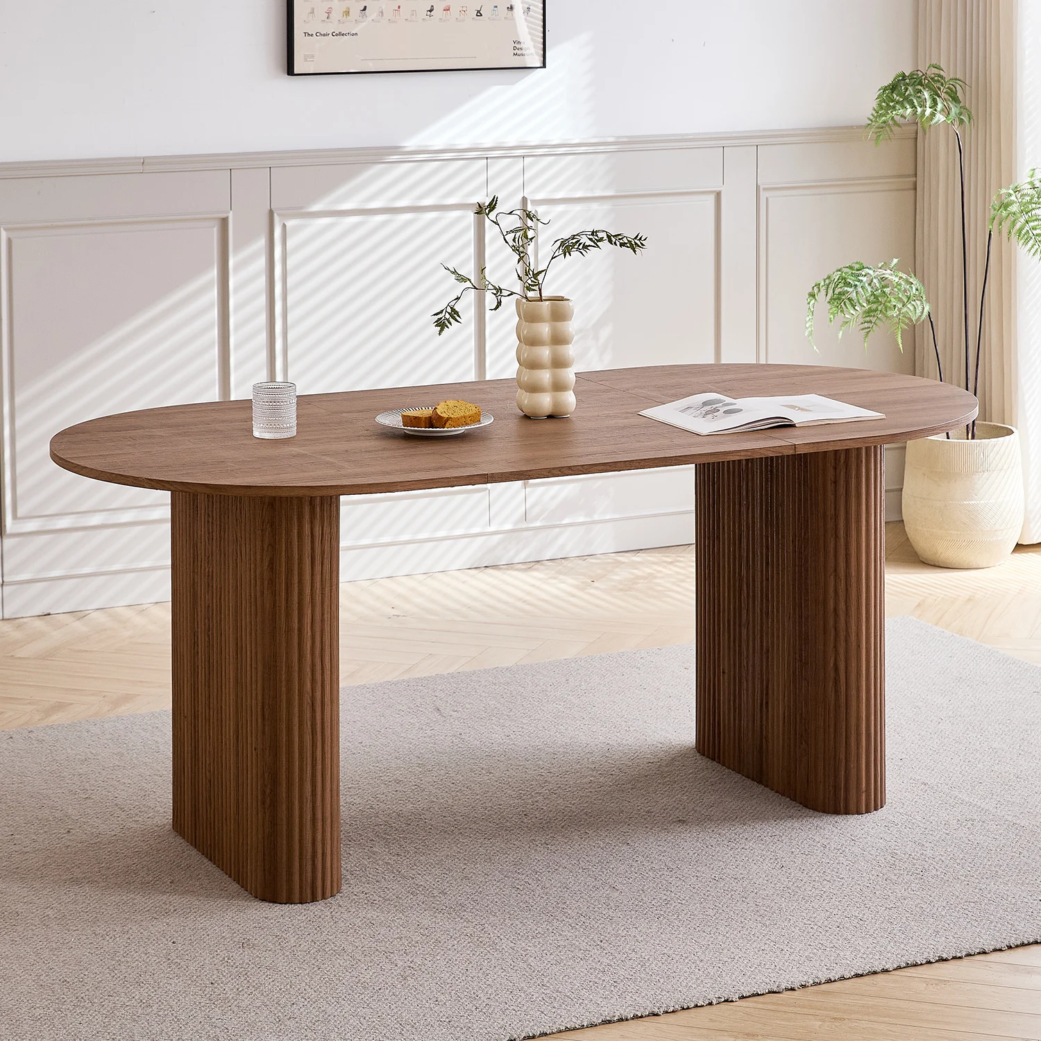 Moderner, einfacher Esstisch mit Massivholzstruktur, ovale Tischplatte, geeignet für Wohnzimmer/Esszimmer, 180 cm x 90 cm