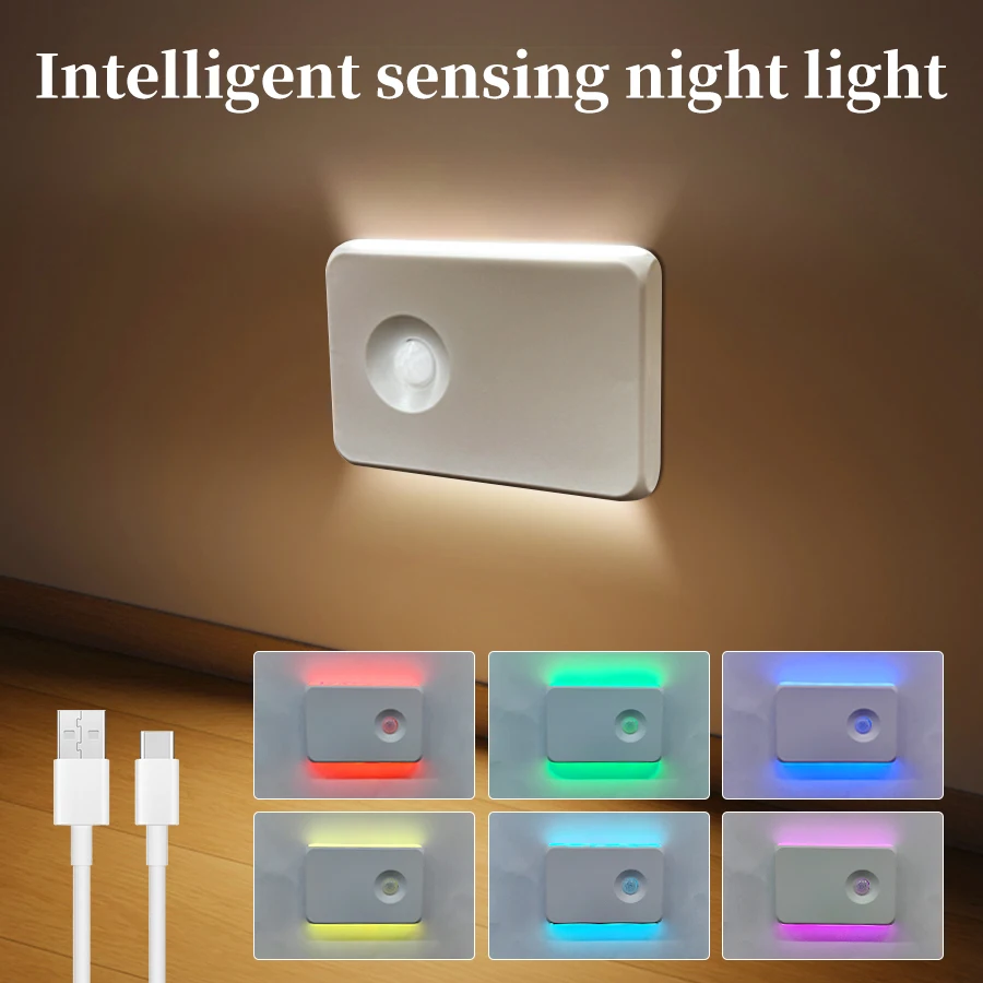LED-Lademodell mit Auf- und Ab-Beleuchtung, intelligente Erkennung, kleines Nachtlicht, LED-Kleber, Umgebungsbett, Nachtlicht Image