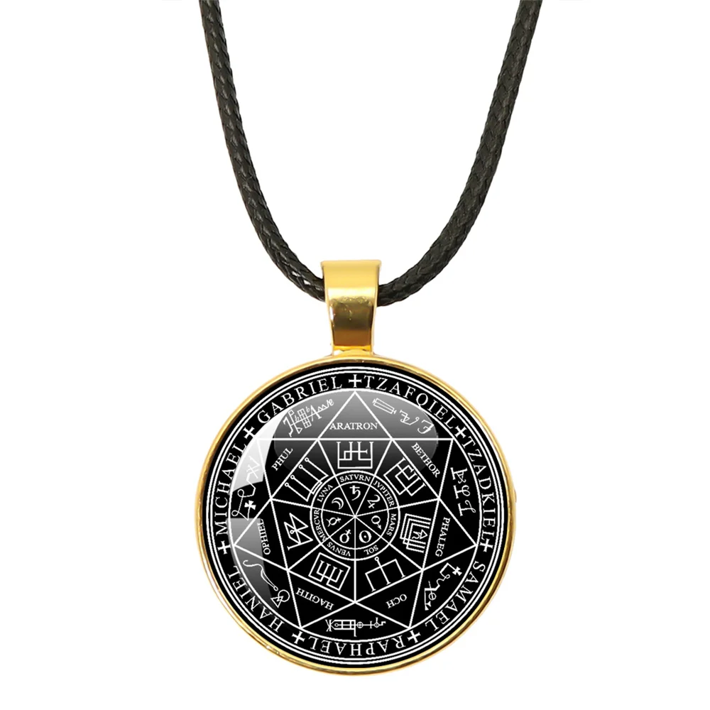 Siegel der sieben Erzengel Medaille Leder Seil Halskette Michael Raziel Uriel Gabriel Anhänger Rune Halskette Schutz Amulett Geschenke Image