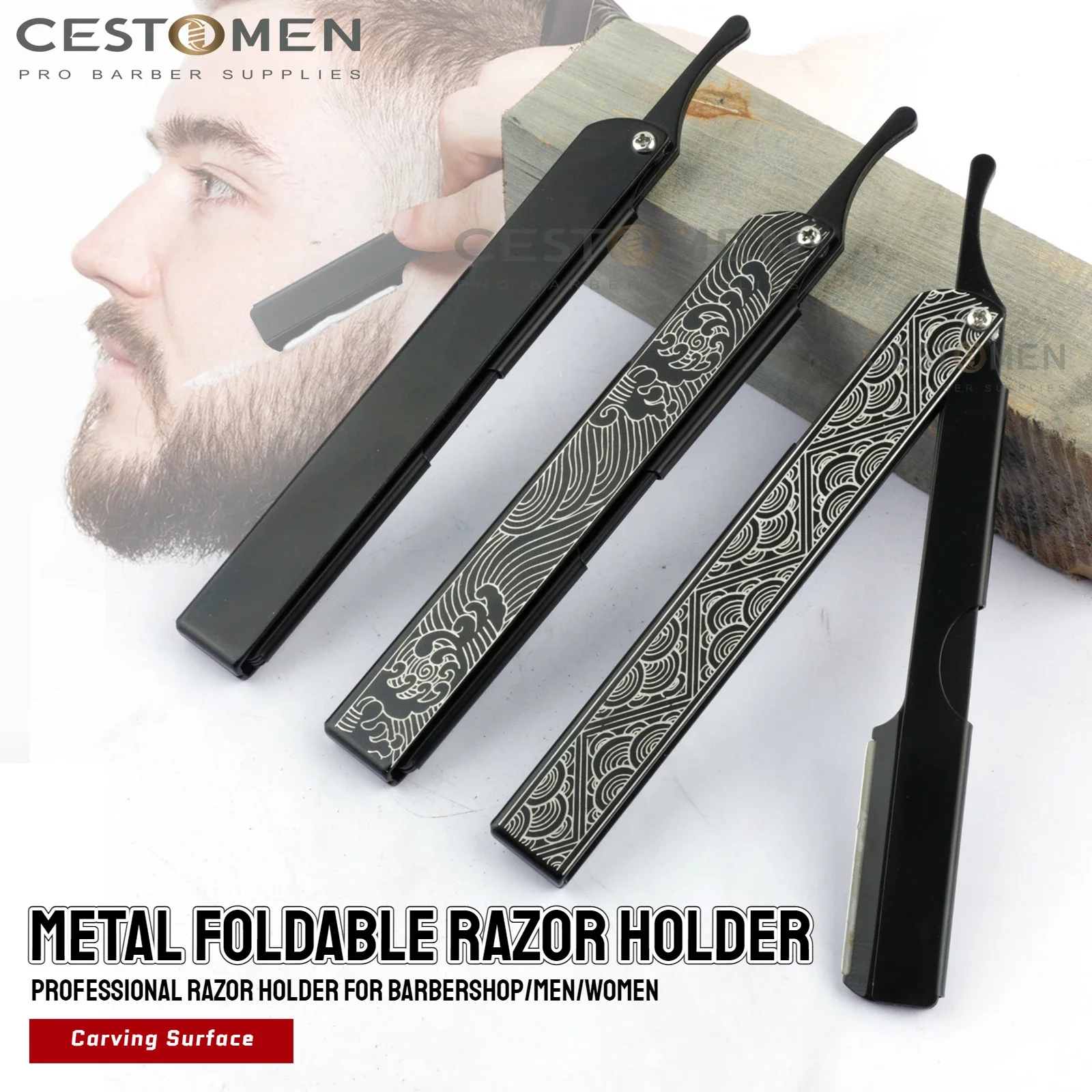 Neue Art Pro Carving Männer Rasieren Rasiermesser Klapp Aluminium Legierung Sicherheit Rasiermesser Barbearia Messer Halter Barber Haar Entfernung Werkzeuge Image