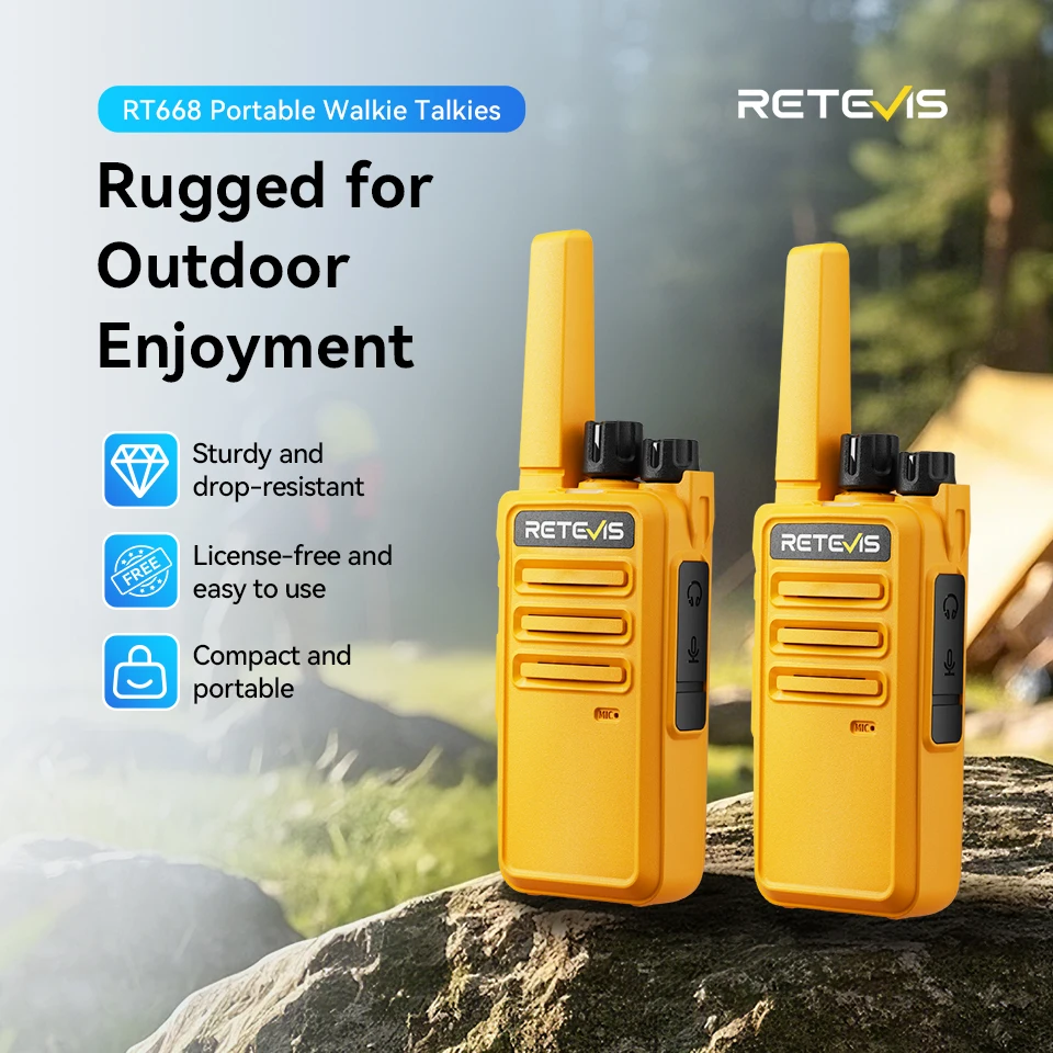 Retevis RT668 Walkie-Talkie, 2 Stück, tragbar, PMR446 FRS, langlebige Walkie-Talkies, wiederaufladbares VOX-Radio mit großer Reichweite für Camping, Wandern Image
