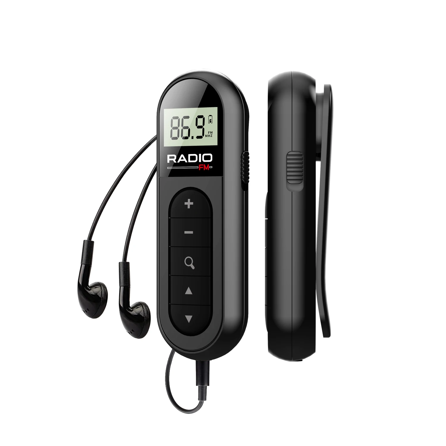 [Mini tragbares UKW-Radio] Wiederaufladbares tragbares Mini-UKW-Radio mit Clip – geeignet für Besprechungen, Touren – mit Kopfhörern Image
