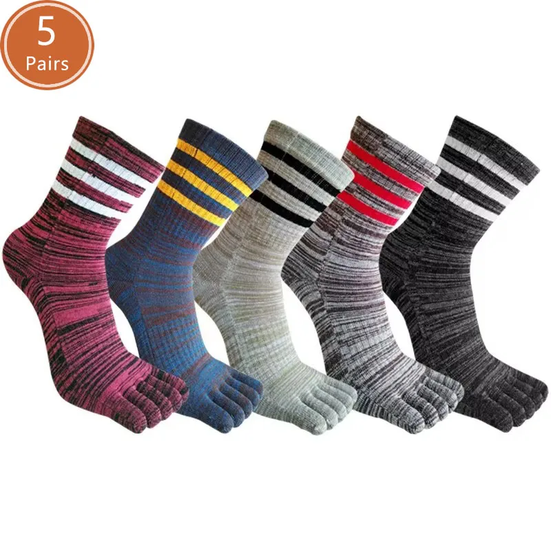 5 Paar Sport-Zehensocken für Herren, Baumwolle, gestreift, bunt, Kompression, schweißabsorbierend, Deodorant, Fitness, Reisen, 5-Finger-Kurzsocken Image