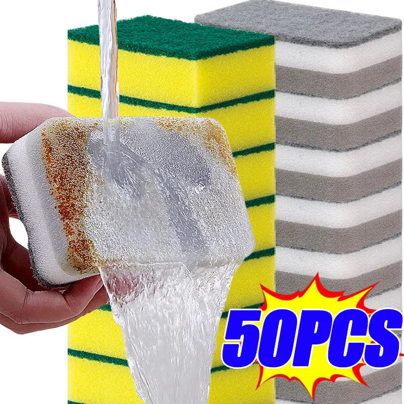 5/50PCS Magie Reinigung Schwämme Wiederverwendbare Pan Topf Geschirr Scheuer Pads Haushalt Küche Schwamm Tücher Pinsel Sauber Werkzeuge Image
