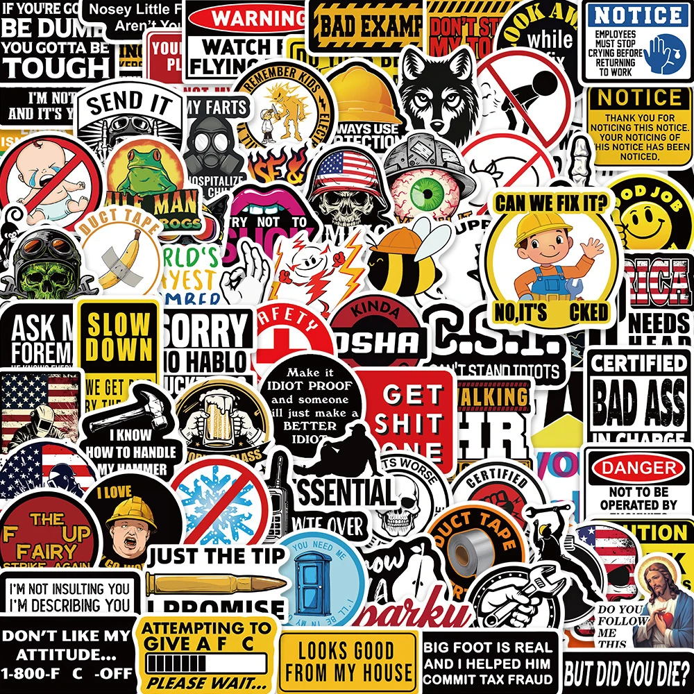 10/30/50/100PCS Lustige Sicherheit Hut Aufkleber Slogan Warnen Cartoon Spielzeug Aufkleber DIY Notebook Kühlschrank helm Wasserdichte Graffiti Geschenke Image