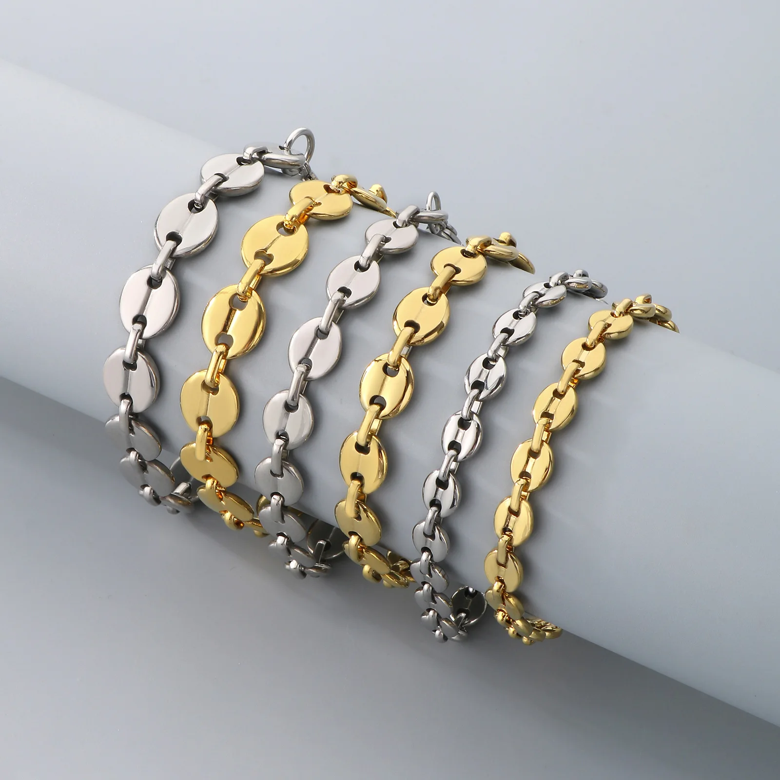 7/9/11mm Multi-Größe Kaffee Bean Link Kette Armband Für Männer Frauen Gold Farbe Edelstahl punk Mode Schmuck