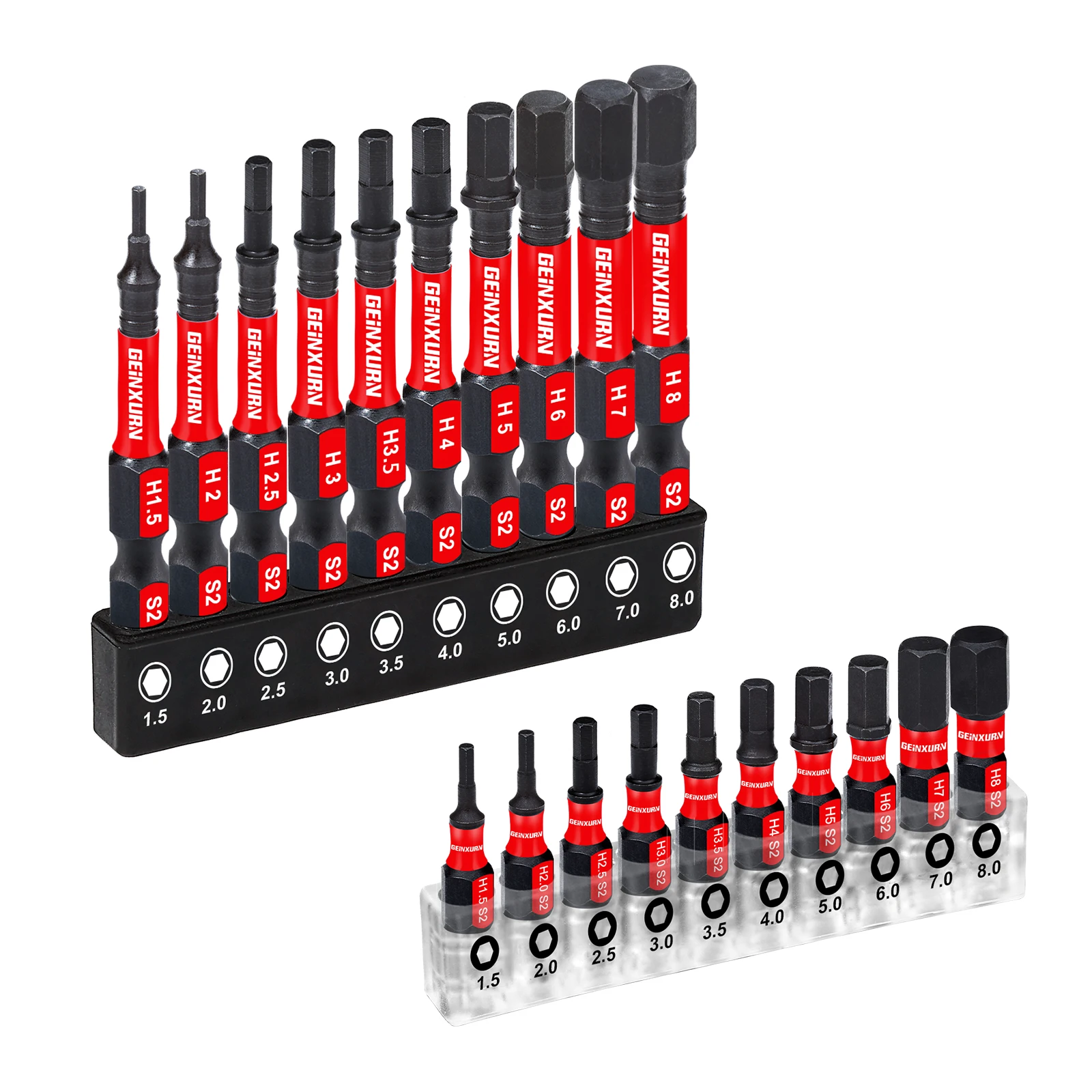 GEINXURN 1 Zoll./2 Zoll metrischer Sechskantkopf, robustes magnetisches Bits-Set, Sechskant-Schraubendreher-Bit-Set aus S2-Stahl mit Sockel Image
