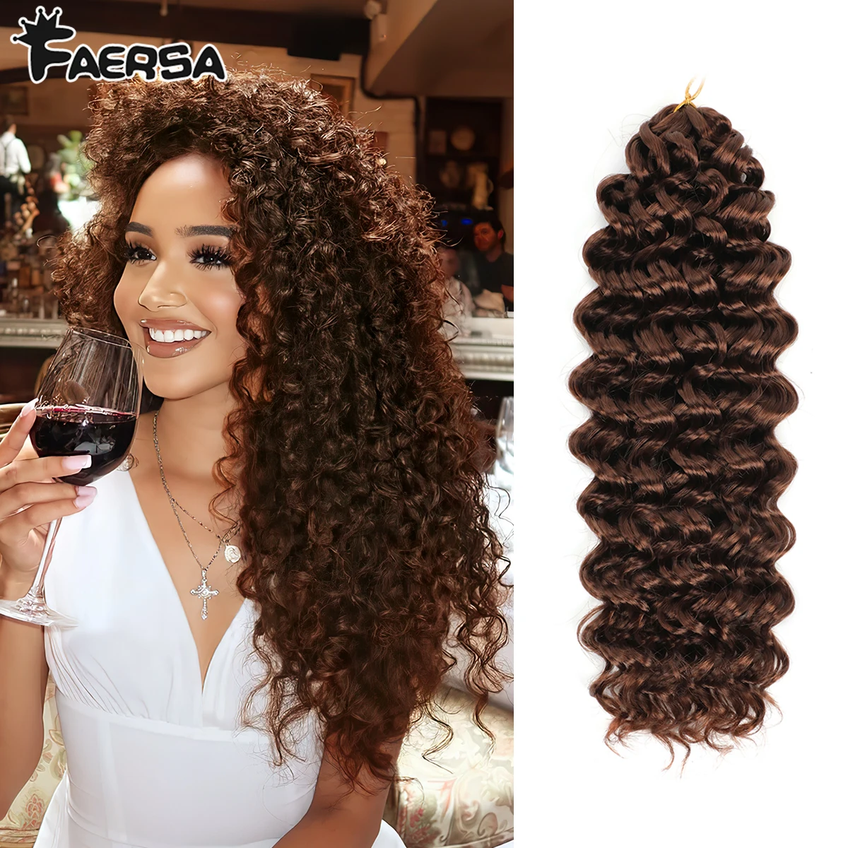 GoGo Curl Flechten Haarverlängerungen 22 Zoll Synthetische Wasserwelle Häkelzöpfe Für Frauen Ombre Rot Braun Deep Twist Afro Locken Image