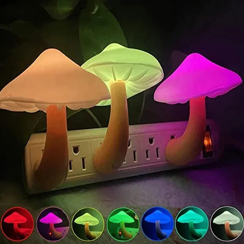 Pilz LED Nachtlichter Form Automatischer Sensor Schlafzimmer Dekor US-Stecker Wandlampen für Kinder Kinderzimmer Nachttisch Mini Lampe