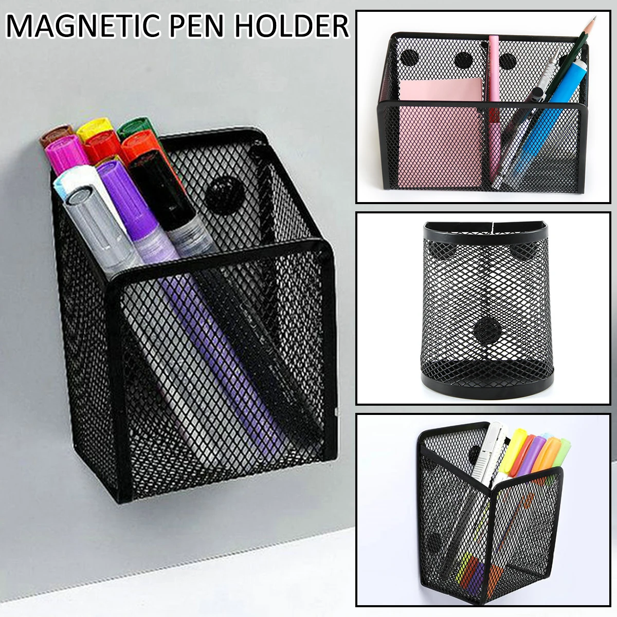 Mesh Magnetischer Stifthalter Metall Stationärer Organizer Desktop Schreibwaren Aufbewahrung Mesh Korb für Kühlschrank Spind Büro