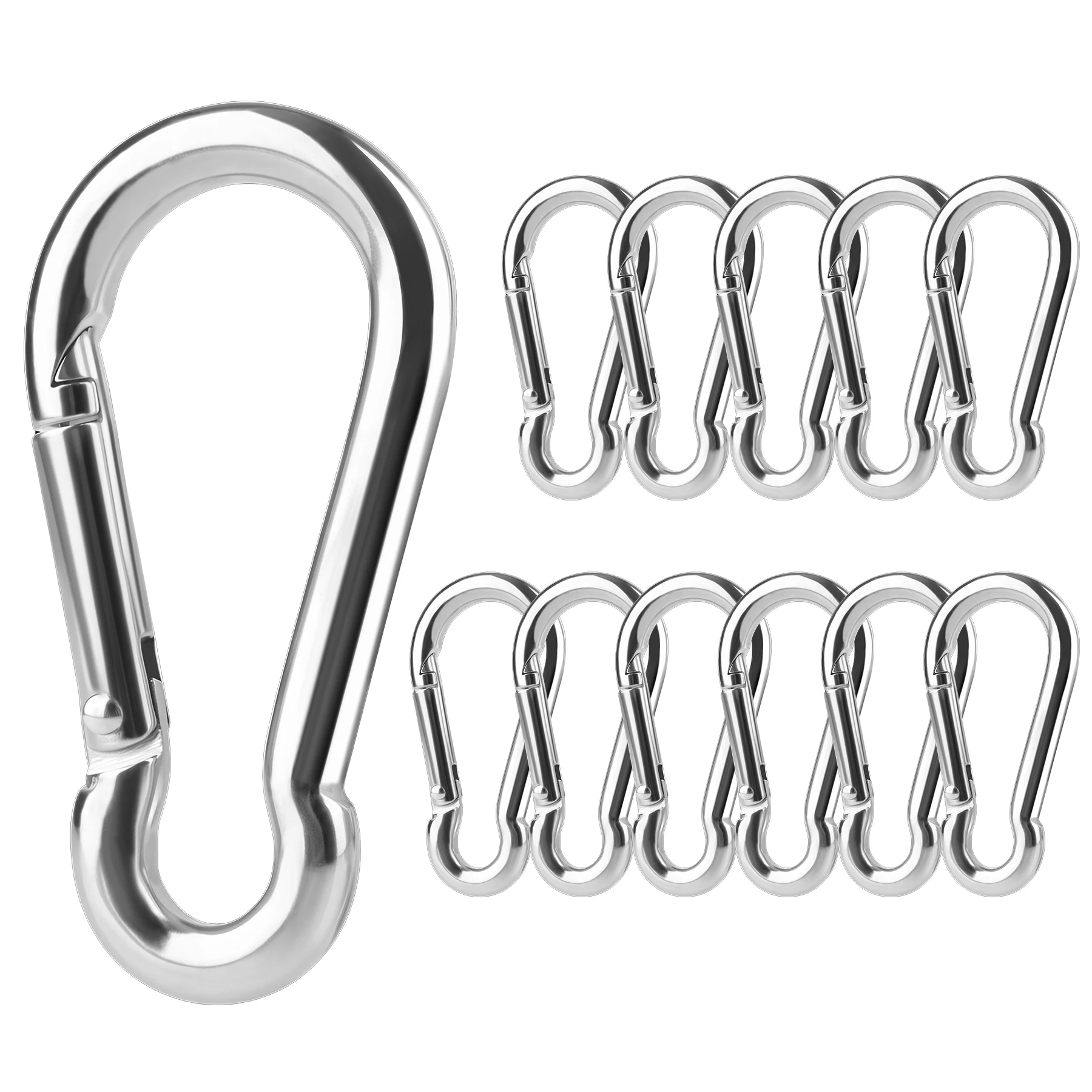 6PCS Frühling Karabiner Haken Edelstahl Snap Clip Heavy Duty Quick Link Haken für Camping Schlüsselbund Angeln Wandern Reisen Image