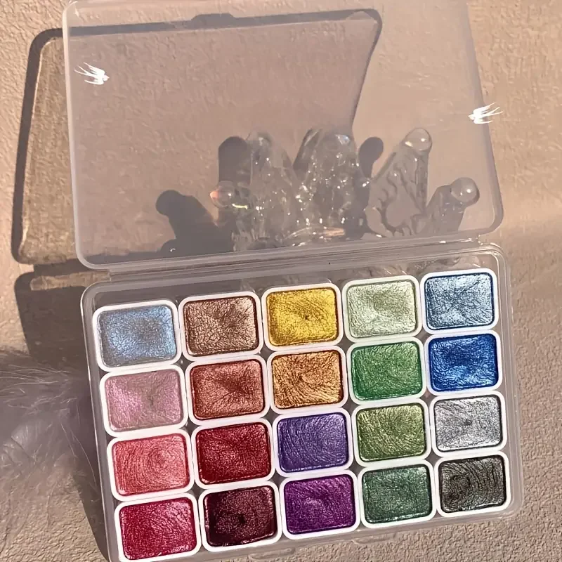 20/24/60/72-Farben-Aquarell-Malset aus Metall, neue tragbare Box mit funkelnder Perle, solide Aquarellmalerei, Künstlerbedarf Image