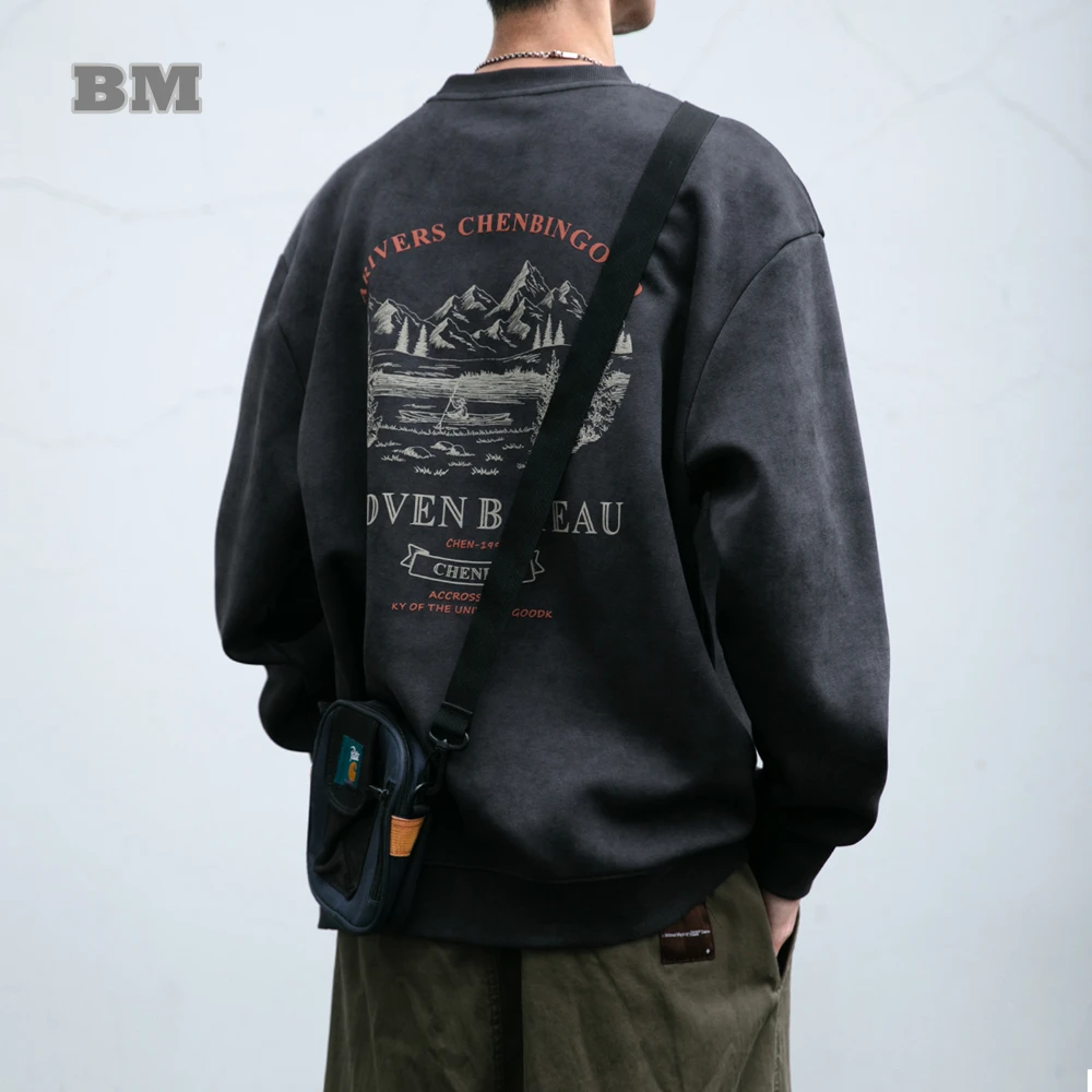 2023 Frühling Herren Loose Fit Rundhals Hoodie Große Größe Übergroße Street Hip Hop Retro Amerikanischen Casual Pullover Trendy Druck