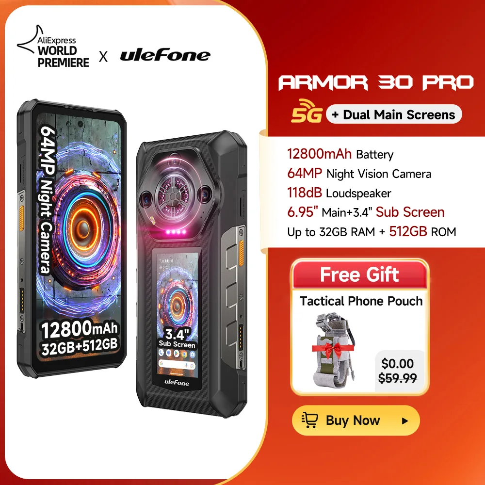 Ulefone Armor 30 Pro 5G Robustes Telefon Android 14 Smartphone 6,9 Zoll 120 Hz 32 GB + 512 GB 12800 mAh Nachtkamera 64 MP NFC 66 W