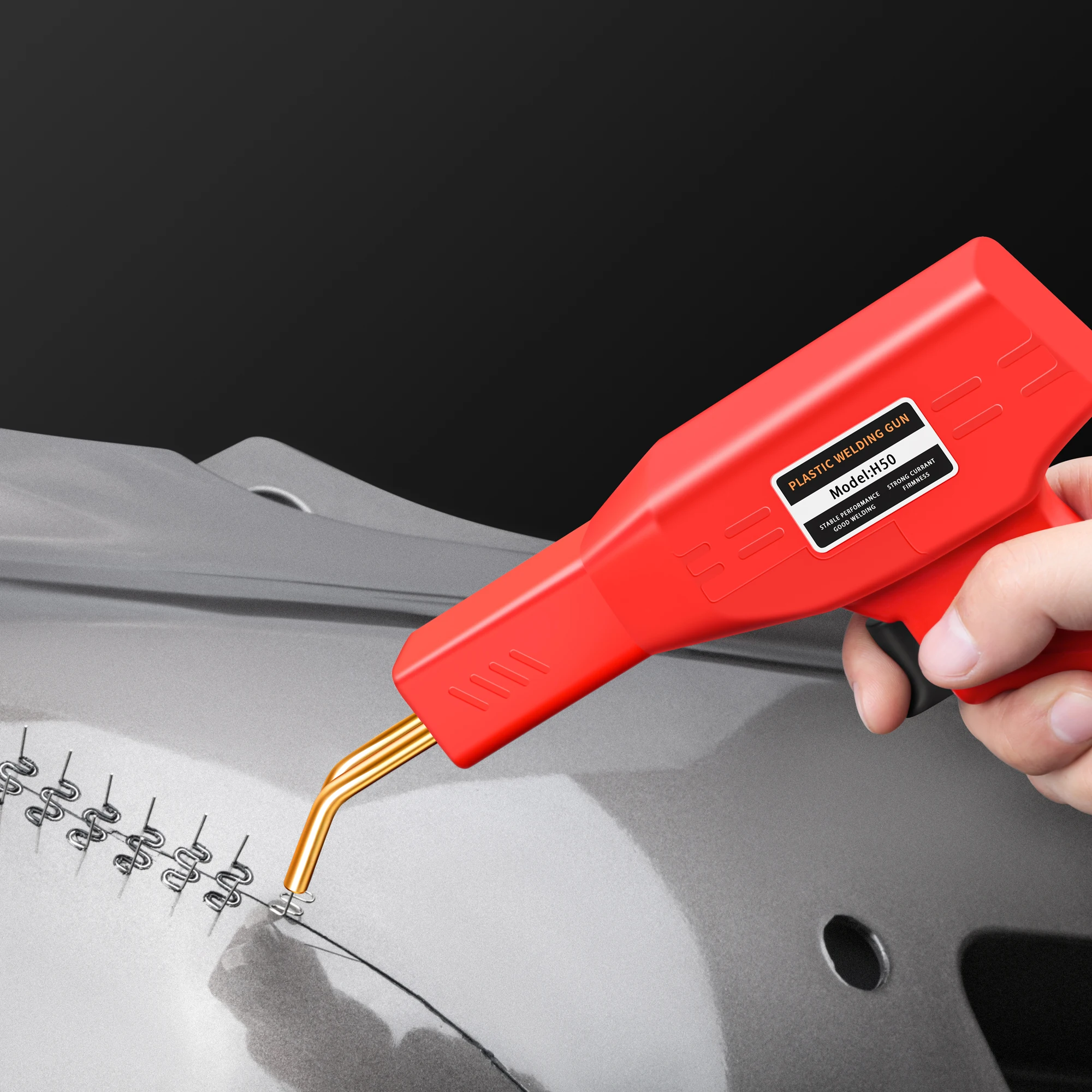 MicroData Auto-Stoßstangen-Reparatur-Taschenlampe, Kunststoff-Schweißgerät, Wärmehefter, Stoßstangen-Reparatur-Set, Kunststoff-Reparatur-Lötkolben mit 200 Nägeln Image