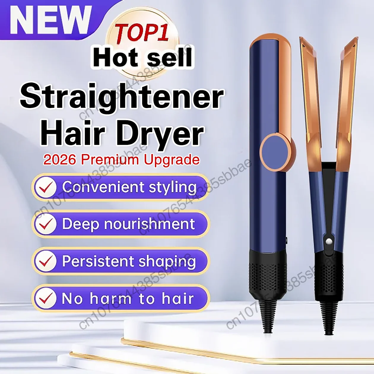 2-in-1 Negativ-Ionen-Haartrockner Multifunktions-Glätter Langanhaltendes Styling-Tool Glätteisen für Nasses oder Trockenes Haar Image