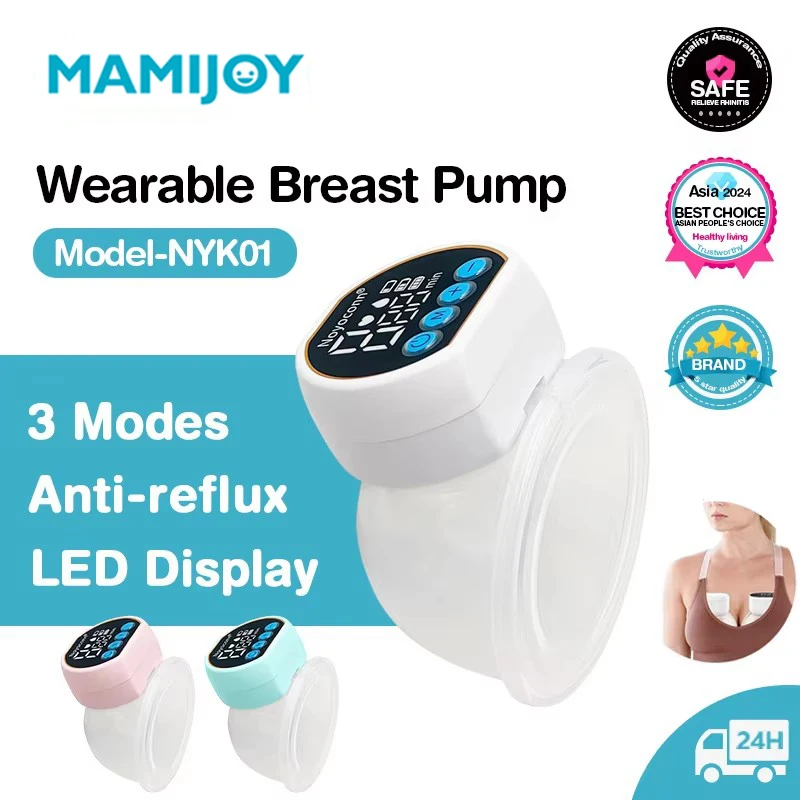 MAMIJOY Tragbare doppelseitige tragbare intelligente Milchpumpe, geräuschlos, leistungsstarke elektrische Saugmilchpumpe für Babys, BPA-frei Image