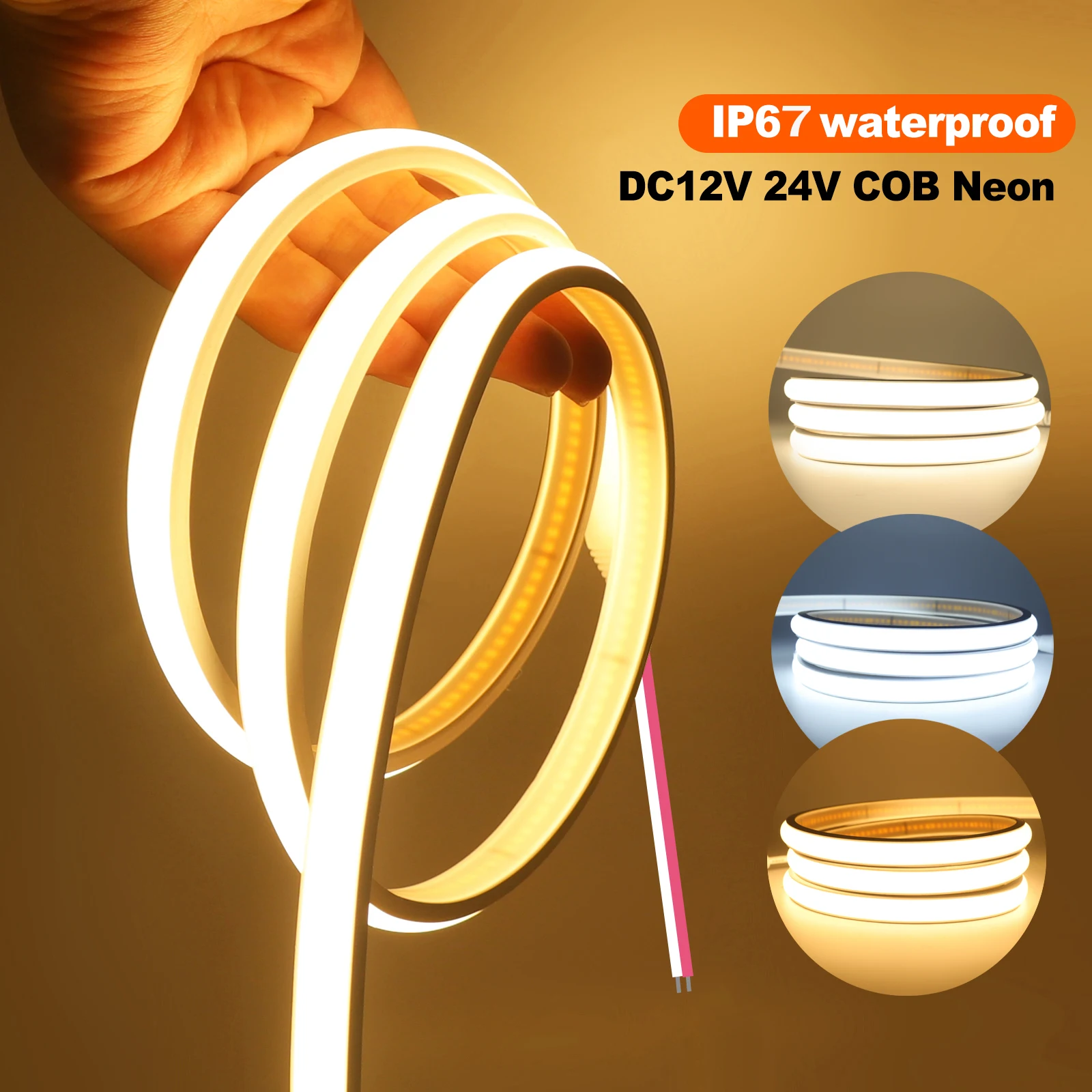 Wasserdichtes COB-LED-Streifenlicht, 12 V, 24 V, flexibles LED-Neonlicht, 0,5–20 m, 320 LEDs, hohe Dichte, lineare Beleuchtung, COB-LED-Leuchten Image