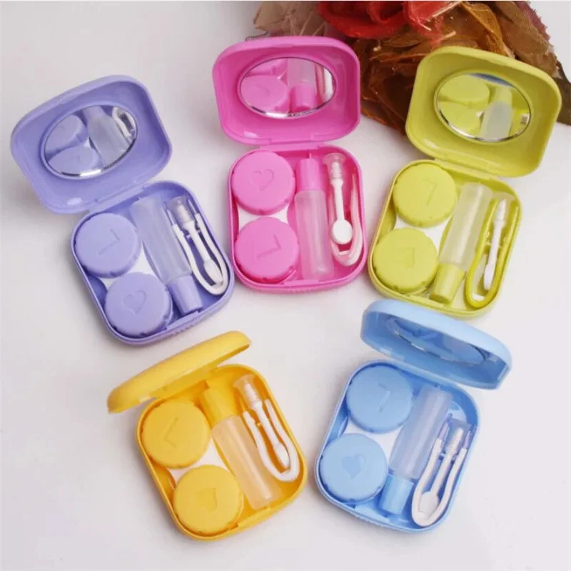 1 Stück quadratischer Mini-Kontaktlinsenbehälter mit Spiegel für Frauen, bunte Linsenbox, Augenbehälter, schöne Reise-Sets Image