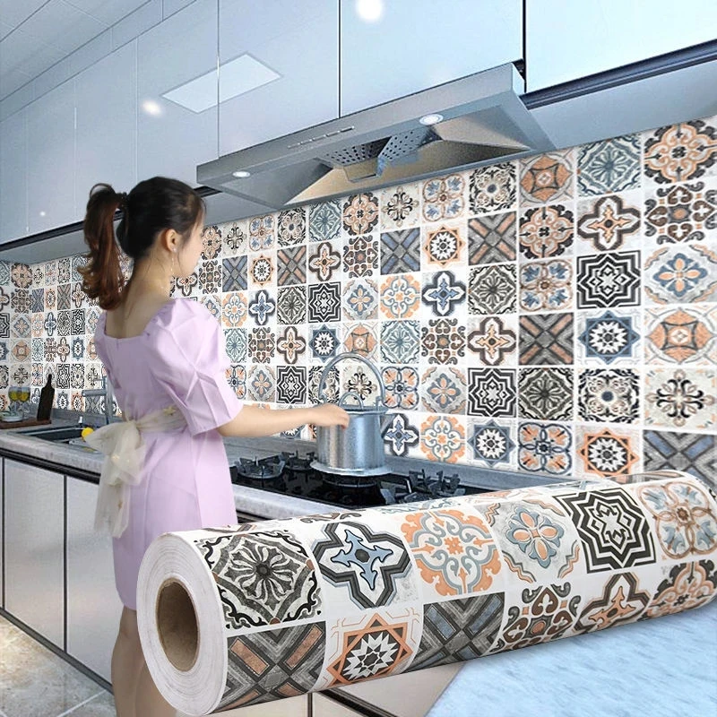 DIY Öl Beweis Küche Möbel Wand Aufkleber Selbstklebende Badezimmer Fliesen 3D Wasserdichte Vinyl Schrank Tapete Papel De Parede Image