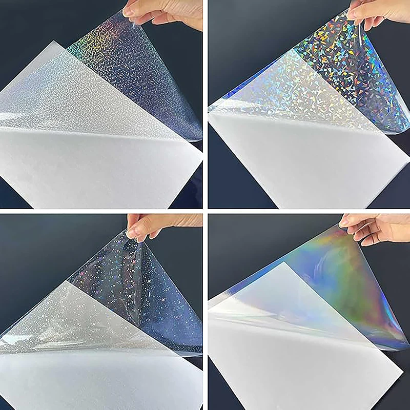 A4-Format, 20 Blatt, 4 Stile, holografisches Aufkleberpapier, Vinyl-Laminierungsaufkleber, Folie, selbstklebend (Edelstein, Regenbogen, Punkt, Stern) Image