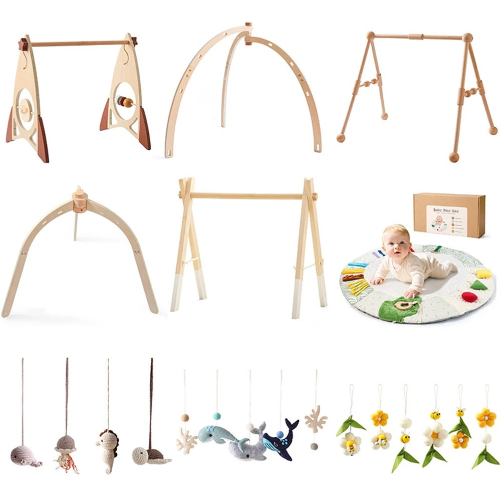 Holz Baby Spielen Gym Musik Aktivität Matte 0-12 Baby Monate Übungen Für Die Gliedmaßen Sensorische Entwicklung Spielzeug Mobile hängende Glocke Image